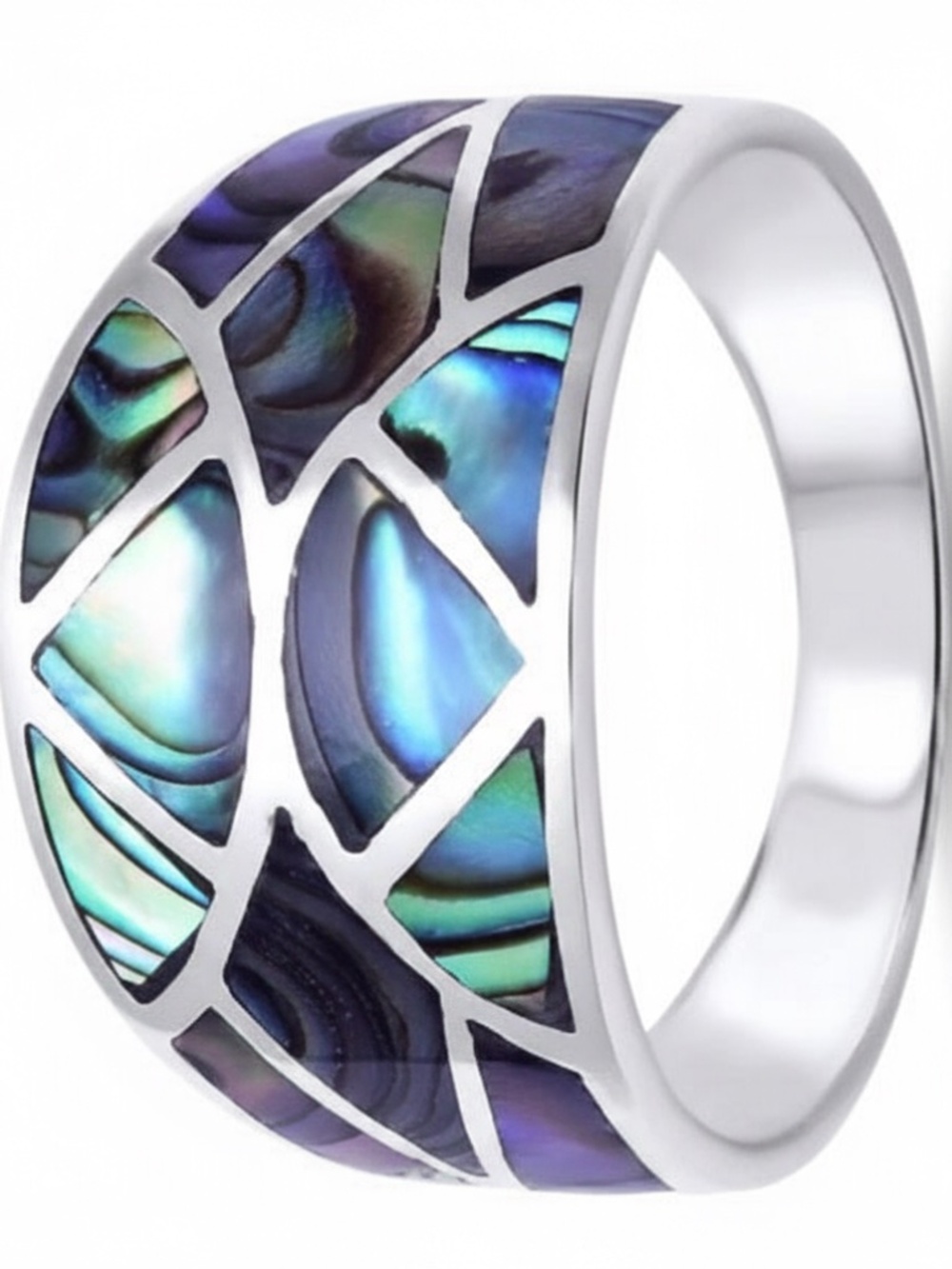 Womens Sterling Silver‎ .925 Abalone Shell Band Ring Size 8
